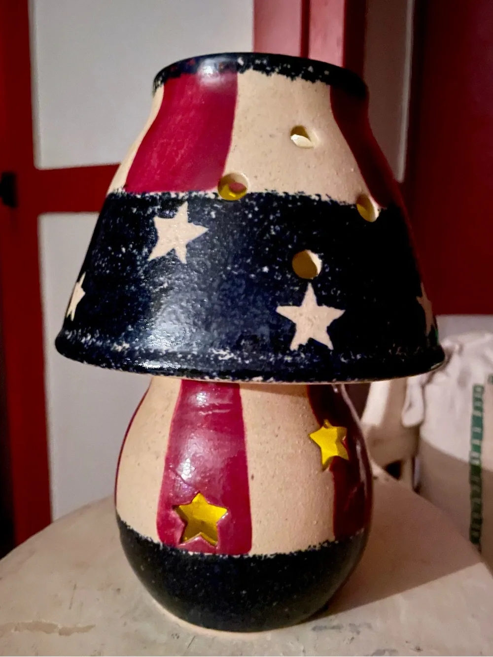 Patriotic Ceramic Pottery Candle Holder (2-piece lamp) Americana Theme